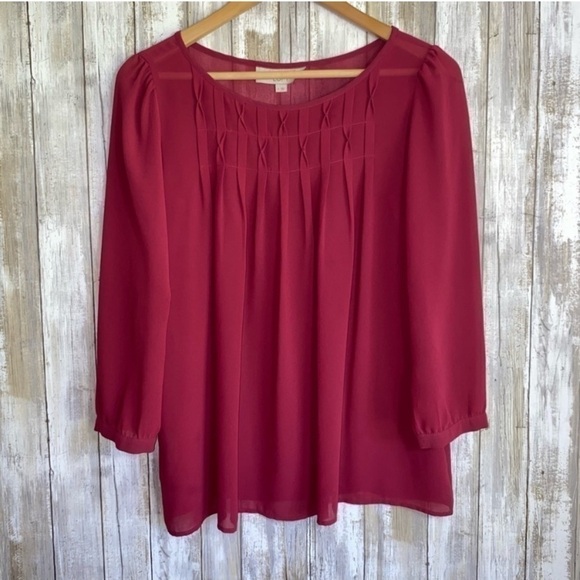 LOFT Tops - Loft Maroon Sheer Blouse